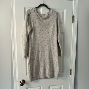 Loft Outlet | Cream Marled Side Button Sleeve Tunic Sweater Dress | Size S